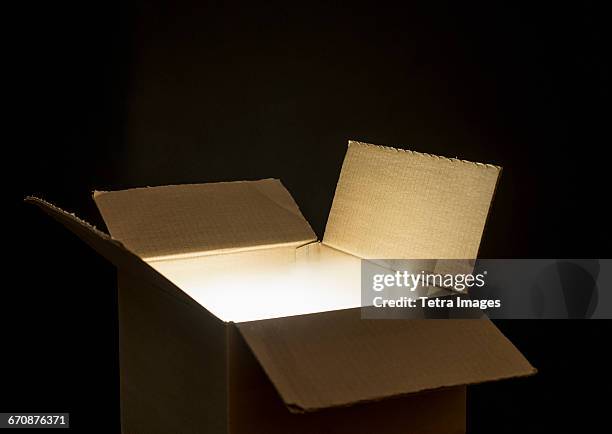 open cardboard box - box in open photos et images de collection