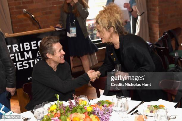 Willem Dafoe and Carol Kane attend the jury welcome lunch at Tribeca Grill Loft on April 20, 2017 in New York City.