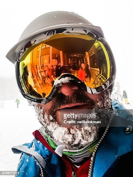 portrait of a man with an ice covered beard - frozen man stockfoto's en -beelden