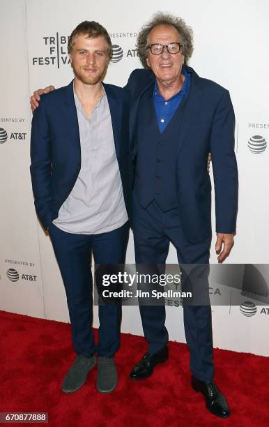 Actor/musician Johnny Flynn and actor Geoffrey Rush attend the 2017 Tribeca Film Festival - "Genius" screening at BMCC Tribeca PAC on April 20, 2017...