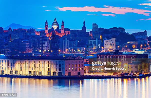 italy, liguria, genoa, old town at dusk - centro storico foto e immagini stock