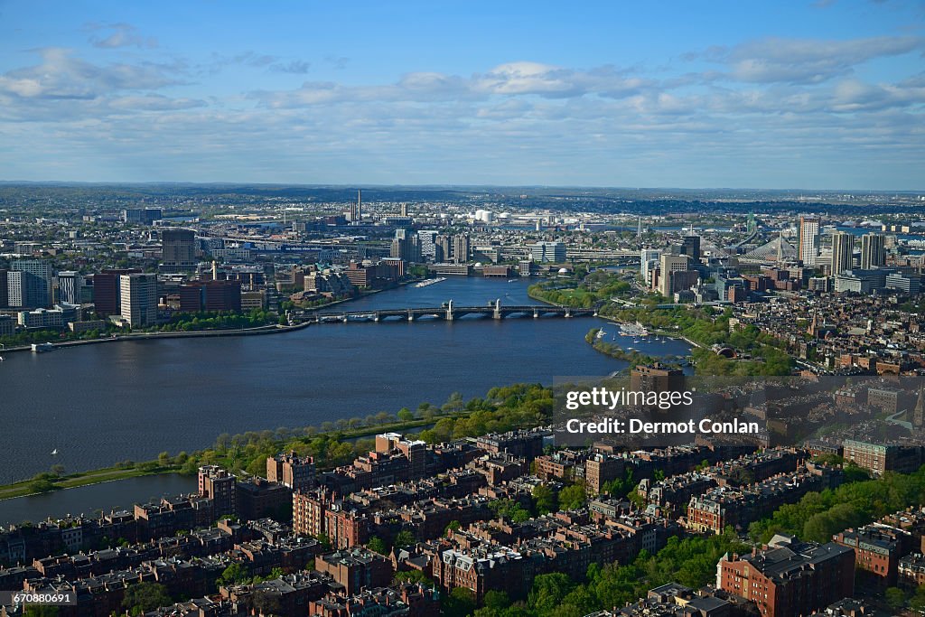 Massachusetts, Boston, Aerial view of Charles river, Back Bay and Beacon Hill