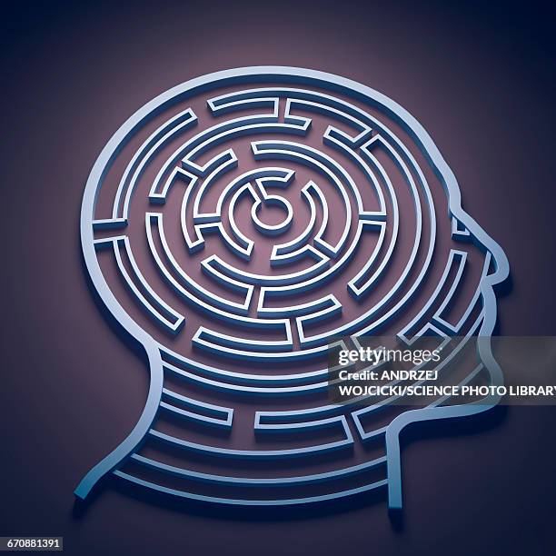human head in shape of maze, illustration - guide concept stock illustrations