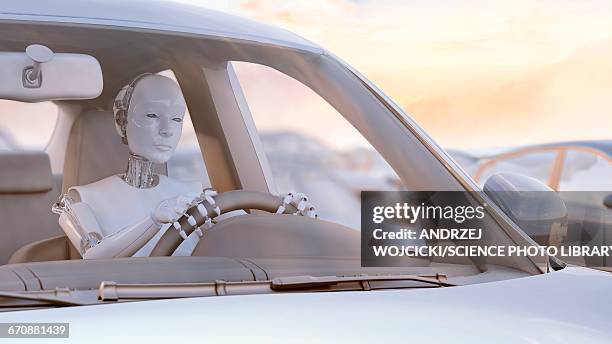 robot driving car, illustration - robotic car stock illustrations