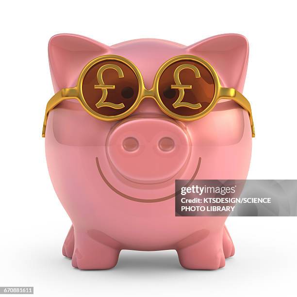 piggy bank with sunglasses, illustration - pound symbol stock illustrations