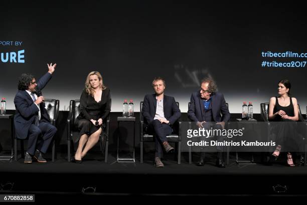 Ken Biller, Emily Watson, Johnny Flynn and Geoffrey Rush and Samantha Colley attend the "Genius" Premiere during the 2017 Tribeca Film Festival at...