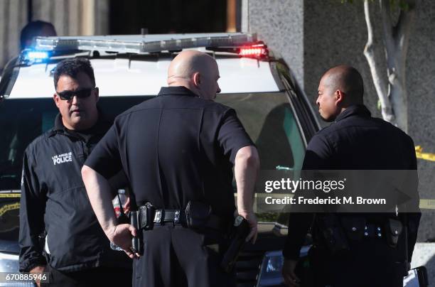 Police are seen near the site where singer Cuba Gooding Sr. Was found dead in his car on April 20, 2017 in Woodland Hills, California. Gooding was 72...