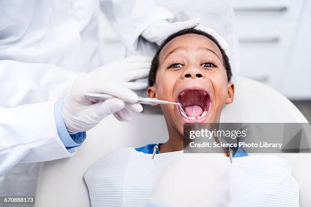 boy having oral check-up - dentista bambini foto e immagini stock