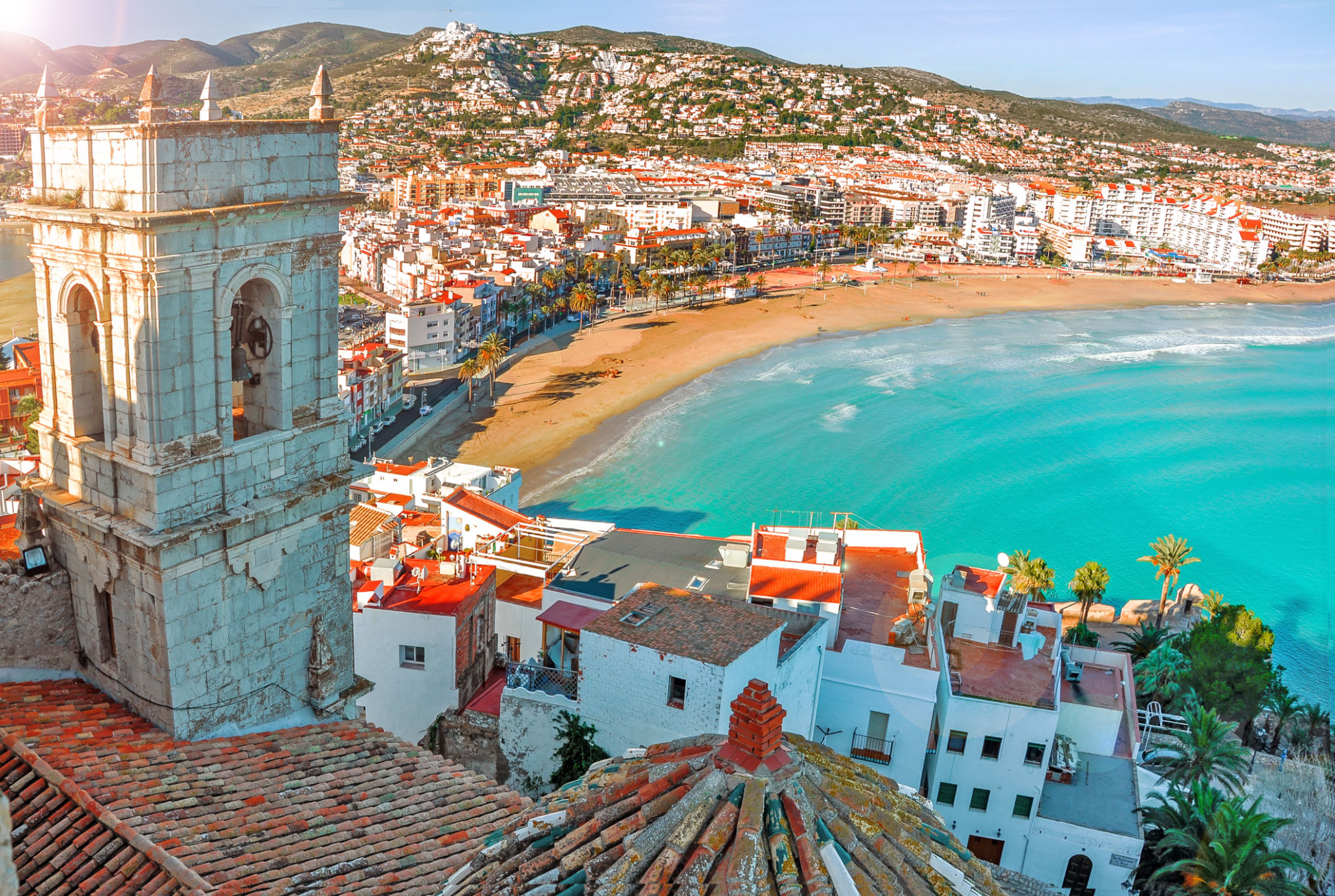View of the sea from a height. Peñíscola, Castellón, Spain. Beautiful view of the sea and the bay. View of the sea from a height. Peñíscola, Castellón, Spain. Beautiful view of the sea and the bay.