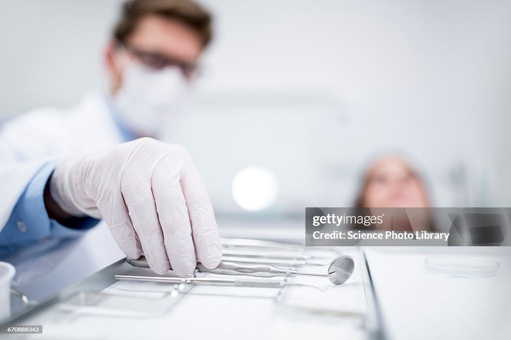 Dentist holding angled mirror