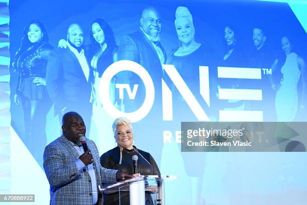 Meet The Browns" stars/gospel singers David and Tamela Mann attend TV One Upfront press junket of upcoming 4Q17 and 2018 programming slate at Current...