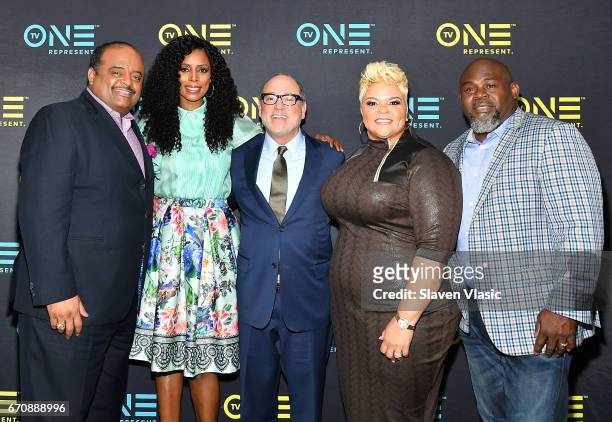 Host of "News One Now" Roland Martin, actress Tasha Smith, President of TV One Brad Siegel and"Meet The Browns" stars/gospel singers David and Tamela...