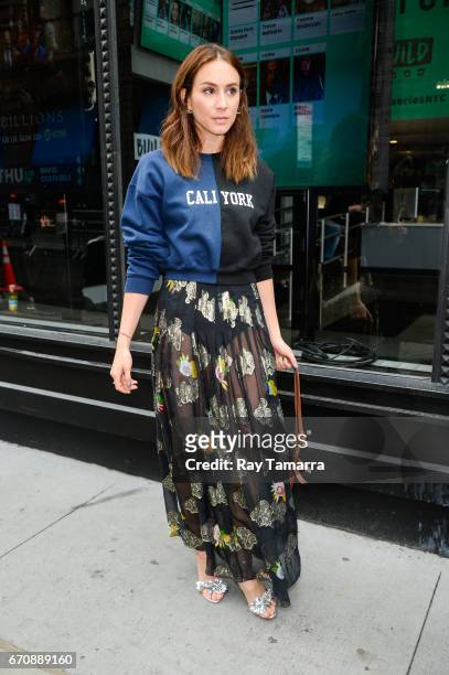 Actress Troian Bellisario enters the "AOL Build" taping at the AOL Studios on April 20, 2017 in New York City.