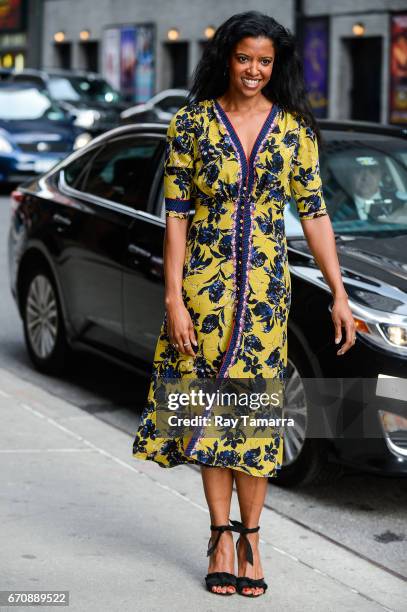 Actress Renee Elise Goldsberry enters the "The Late Show With Stephen Colbert" taping at the Ed Sullivan Theater on April 20, 2017 in New York City.