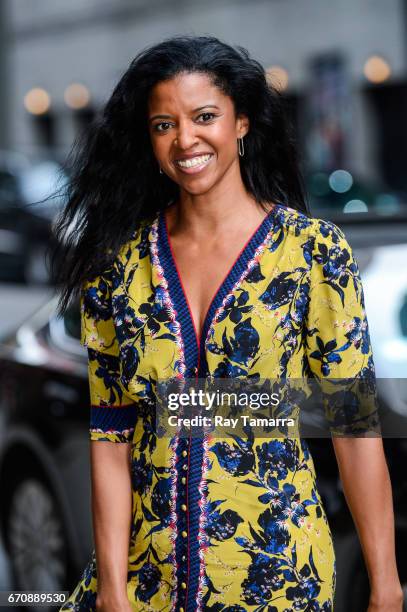 Actress Renee Elise Goldsberry enters the "The Late Show With Stephen Colbert" taping at the Ed Sullivan Theater on April 20, 2017 in New York City.