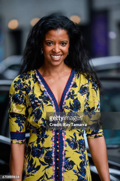 Actress Renee Elise Goldsberry enters the "The Late Show With Stephen Colbert" taping at the Ed Sullivan Theater on April 20, 2017 in New York City.