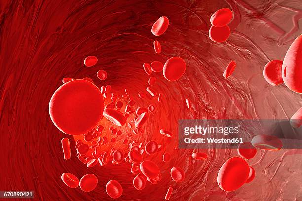 erythrocyte cells flowing in an artery, 3d rendering - 人間の血液点のイラスト素材／クリップアート素材／マンガ素材／アイコン素材