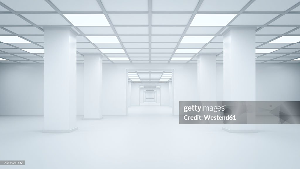 Futuristic empty storehouse, 3D Rendering
