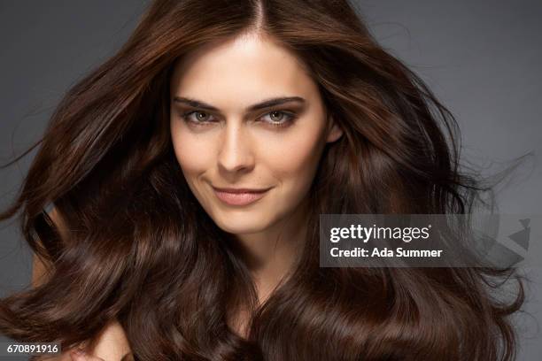 beautiful brunette - cabelo volumoso imagens e fotografias de stock