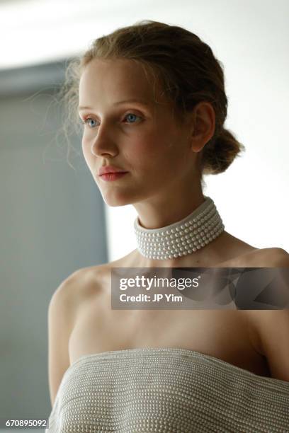 Model poses on the runway at the Lela Rose Spring 2018 bridal show at La Sirena on April 20, 2017 in New York City.