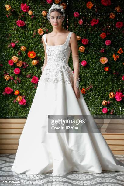 Model walks the runway at the Lela Rose Spring 2018 bridal show at La Sirena on April 20, 2017 in New York City.