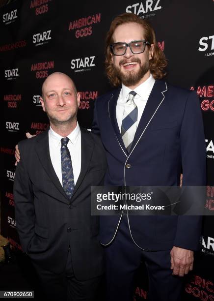 Writer/executive producer Michael Green and writer/executive producer Bryan Fuller attend the "American Gods" premiere at ArcLight Hollywood on April...