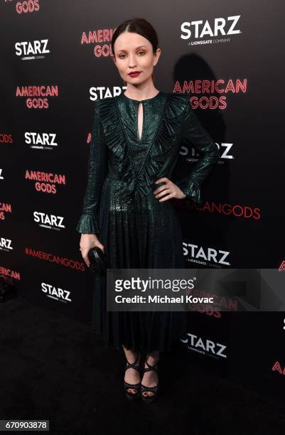 Actor Emily Browning attends the "American Gods" premiere at ArcLight Hollywood on April 20, 2017 in Los Angeles, California.