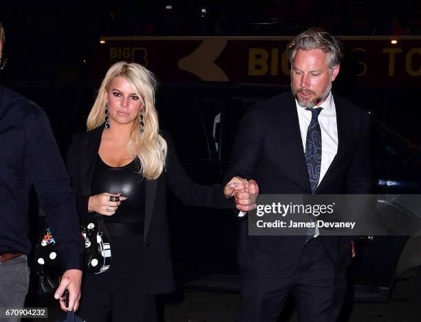 Jessica Simpson and Eric Johnson seen on the streets of Manhattan on April 20, 2017 in New York City.