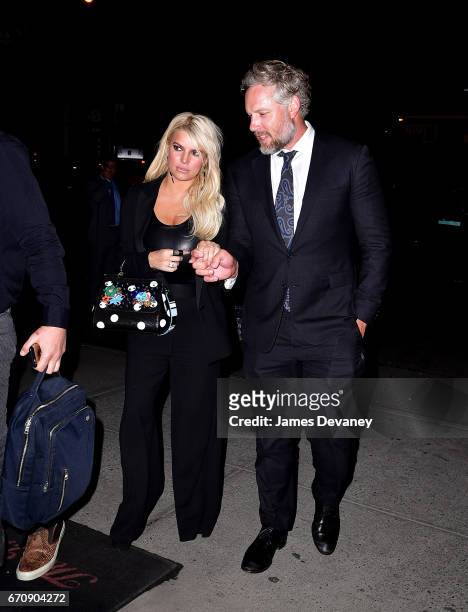 Jessica Simpson and Eric Johnson seen on the streets of Manhattan on April 20, 2017 in New York City.