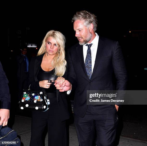 Jessica Simpson and Eric Johnson seen on the streets of Manhattan on April 20, 2017 in New York City.