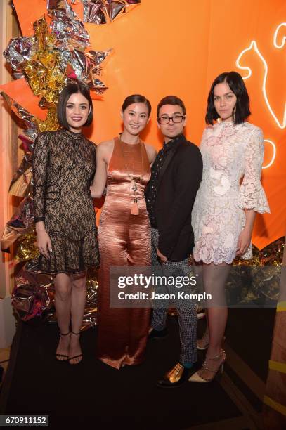 Lucy Hale, Kimiko Glenn, Christian Siriano, and Leigh Lezark attend the ASPCA After Dark cocktail party hosted by Lucy Hale at The Plaza Hotel on...