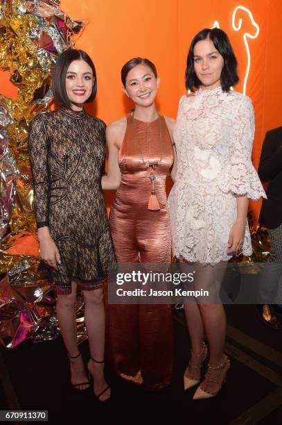 Lucy Hale, Kimiko Glenn, and Leigh Lezark attend the ASPCA After Dark cocktail party hosted by Lucy Hale at The Plaza Hotel on April 20, 2017 in New...