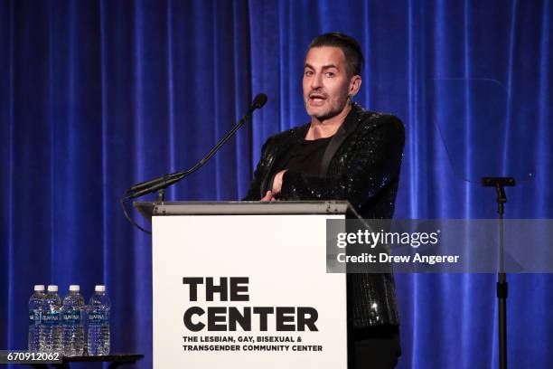 Fashion designer Marc Jacobs speaks at LGBT Center dinner, April 20, 2017 in New York City. Jacobs was awarded the Visionary Award from the LGBT...