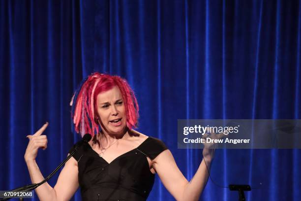 Film director Lana Wachowski speaks about fashion designer Marc Jacobs speaks at LGBT Center dinner, April 20, 2017 in New York City. Jacobs was...