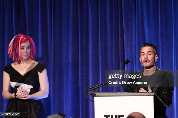 Film director Lana Wachowski looks on as fashion designer Marc Jacobs speaks at LGBT Center dinner, April 20, 2017 in New York City. Jacobs was...