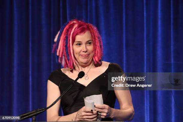 Film director Lana Wachowski speaks about fashion designer Marc Jacobs speaks at LGBT Center dinner, April 20, 2017 in New York City. Jacobs was...