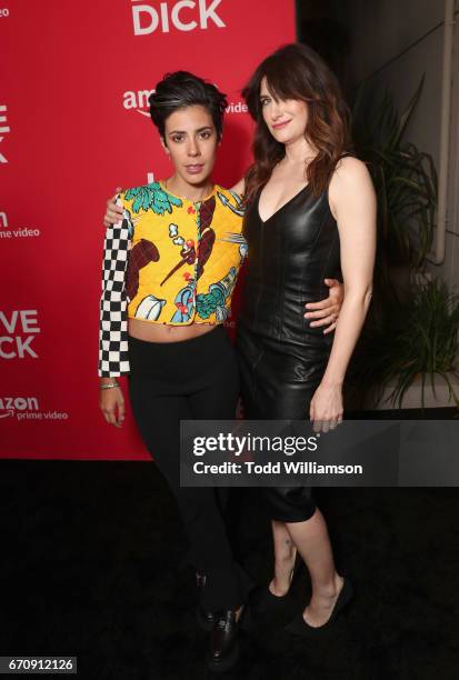 Actors Roberta Colindrez and Kathryn Hahn attend the red carpet premiere of Amazon's forthcoming series "I Love Dick" at The Linwood Dunn Theater...