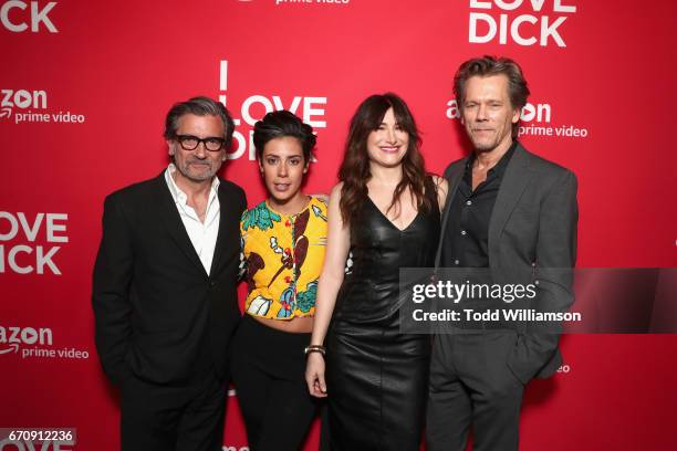 Actors Griffin Dunne, Roberta Colindrez, Kathryn Hahn and Kevin Bacon attend the red carpet premiere of Amazon's forthcoming series "I Love Dick" at...