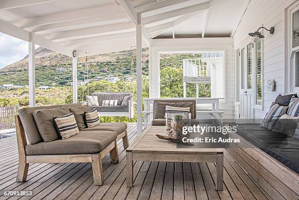 wooden terrace - decking stock pictures, royalty-free photos & images