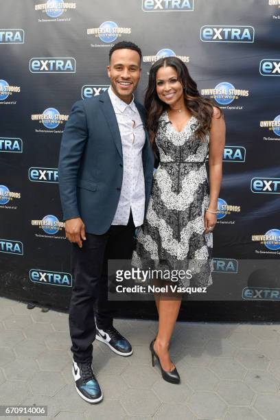 Devon Franklin and Tracey Edmonds visit "Extra" at Universal Studios Hollywood on April 20, 2017 in Universal City, California.