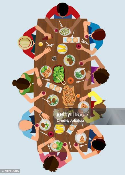 family lunch top view - friendship stock illustrations