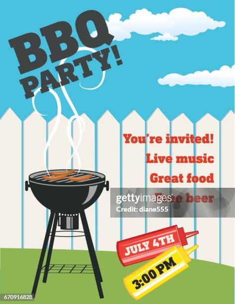 backyard bbq background invitation template - canada summer stock illustrations