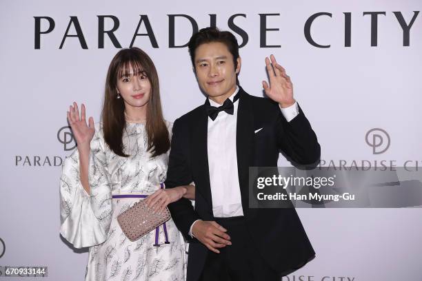 Actors Lee Min-Jung and Lee Byung-Hun attend the 'PARADISE CITY' Grand Opening on April 20, 2017 in Incheon, South Korea.