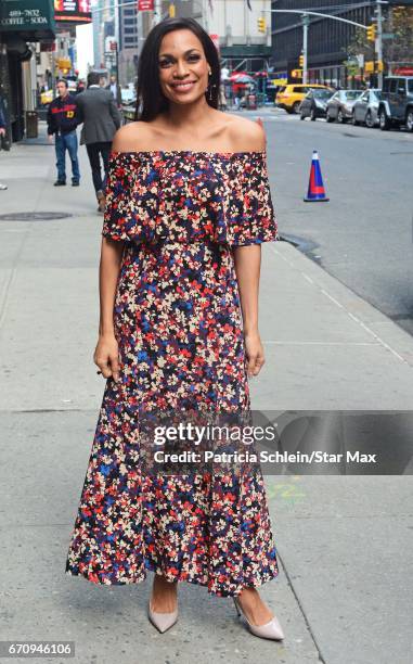Actress Rosario Dawson is seen on April 20, 2017 in New York City.