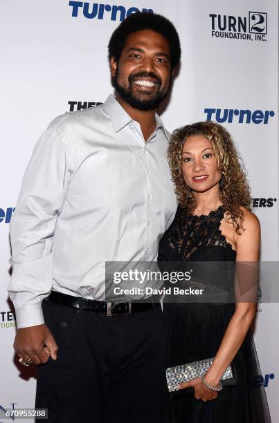 Former National Football League player Jonathan Ogden and wife Kema Francis attend the 2017 Derek Jeter Celebrity Invitational gala at the Aria...