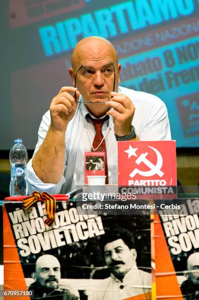 Marco Rizzo, general secretary of the Communist Party during the event International "Long Live The Soviet Revolution" organized by the Communist...