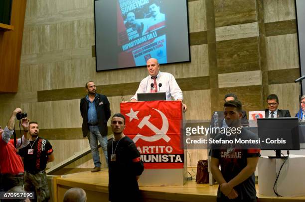 Marco Rizzo, general secretary of the Communist Party during the event International "Long Live The Soviet Revolution" organized by the Communist...