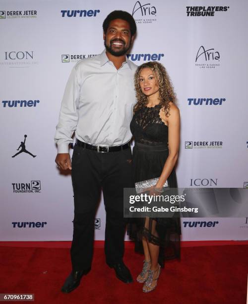 Former NFL player Jonathan Ogden and his wife Kema Ogden attend the 2017 Derek Jeter Celebrity Invitational gala at the Aria Resort & Casino on April...