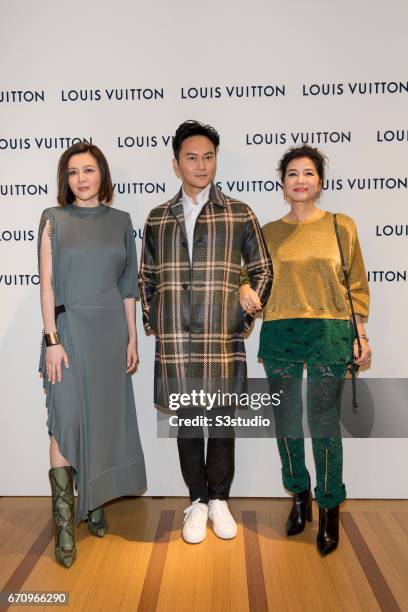 Rosamund Kwan , Chilam Cheung and Cherie Chung attend the opening ceremony of Louis Vuitton flagship store on April 20, 2017 in Hong Kong, Hong Kong.
