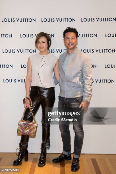 Michael Wong and Janet Ma attend the opening ceremony of Louis Vuitton flagship store on April 20, 2017 in Hong Kong, Hong Kong.